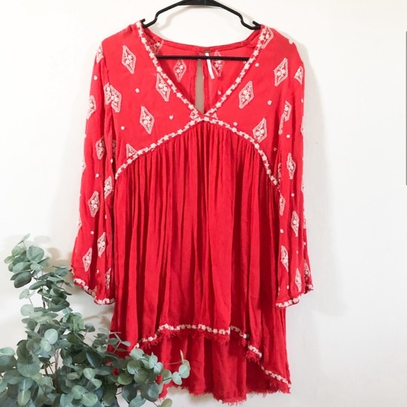 Free People Red Diamond Embroidered Tunic - Picture 3 of 6